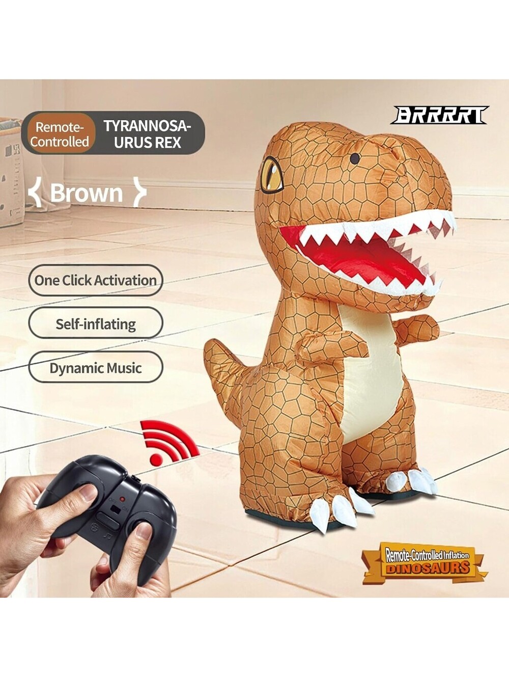 24-Inch Remote Control Inflatable Dinosaur Toy with Sound & 360° Rotation Brown - Picture 4 of 7
